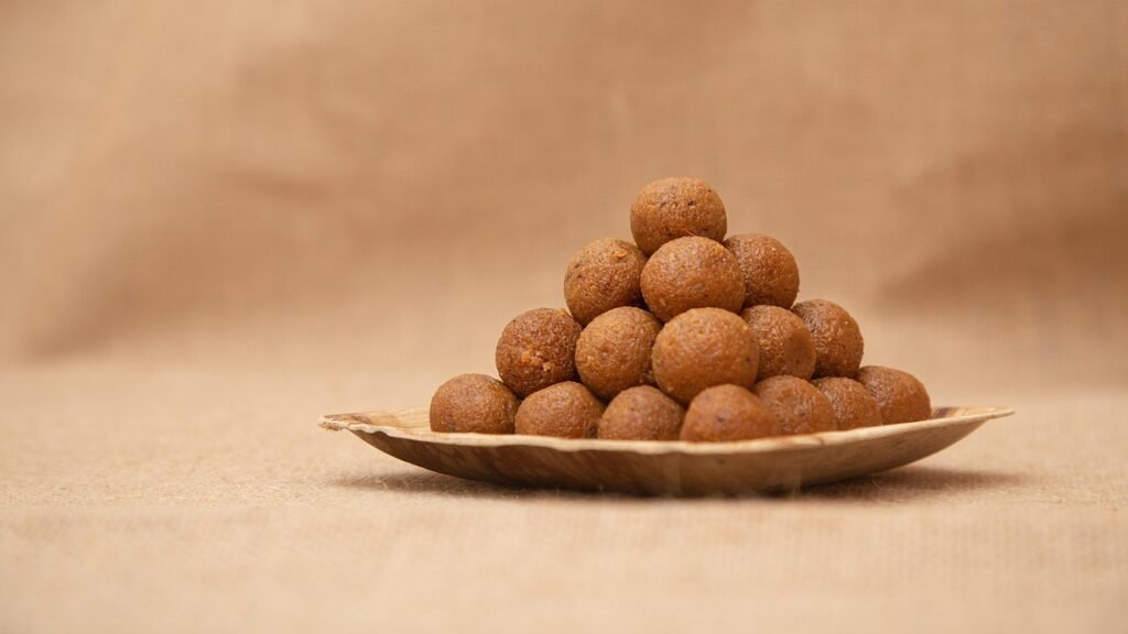 Freshly prepared traditional laddus from Twin Stars Kitchen